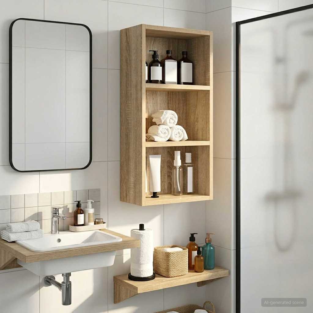Bathroom Wall Cabinet with Shelf Sonoma Oak 30 x 16 x 62.5 cm