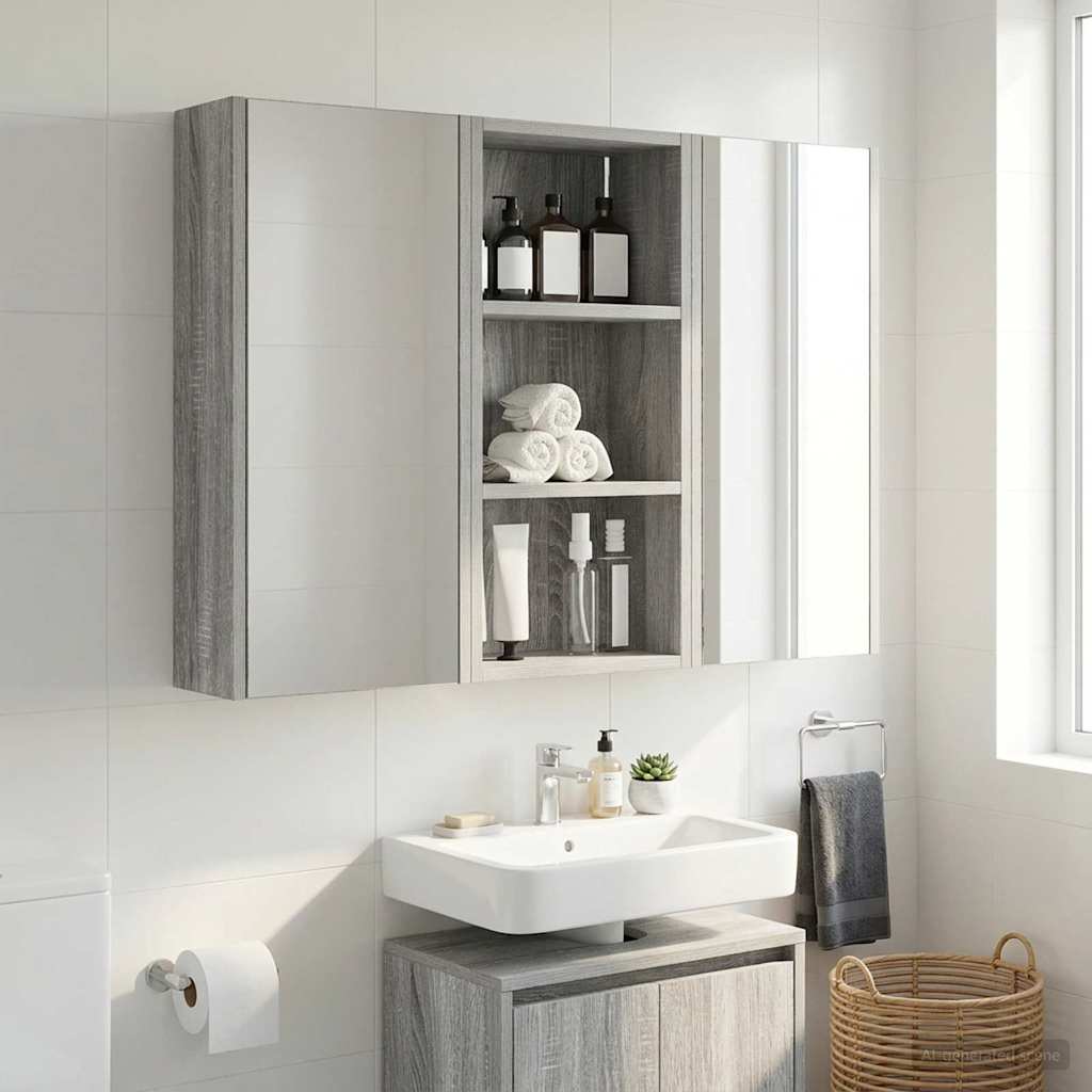Bathroom Wall Cabinet with Shelf Grey Sonoma 30 x 16 x 62.5 cm