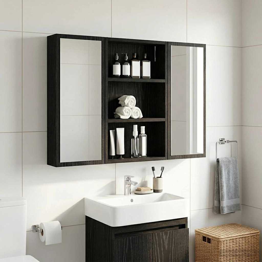 Bathroom Wall Cabinet with Shelf Black Oak 40 x 10 x 60.5 cm