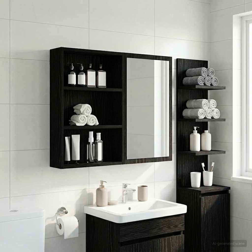 Bathroom Wall Cabinet with Shelf Black Oak 40 x 10 x 60.5 cm