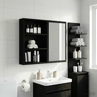 Bathroom Wall Cabinet with Shelf Black Oak 40 x 10 x 60.5 cm