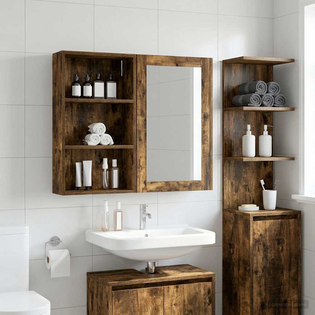 Bathroom Wall Cabinet with Shelf Smoked Oak 40 x 14 x 70 cm