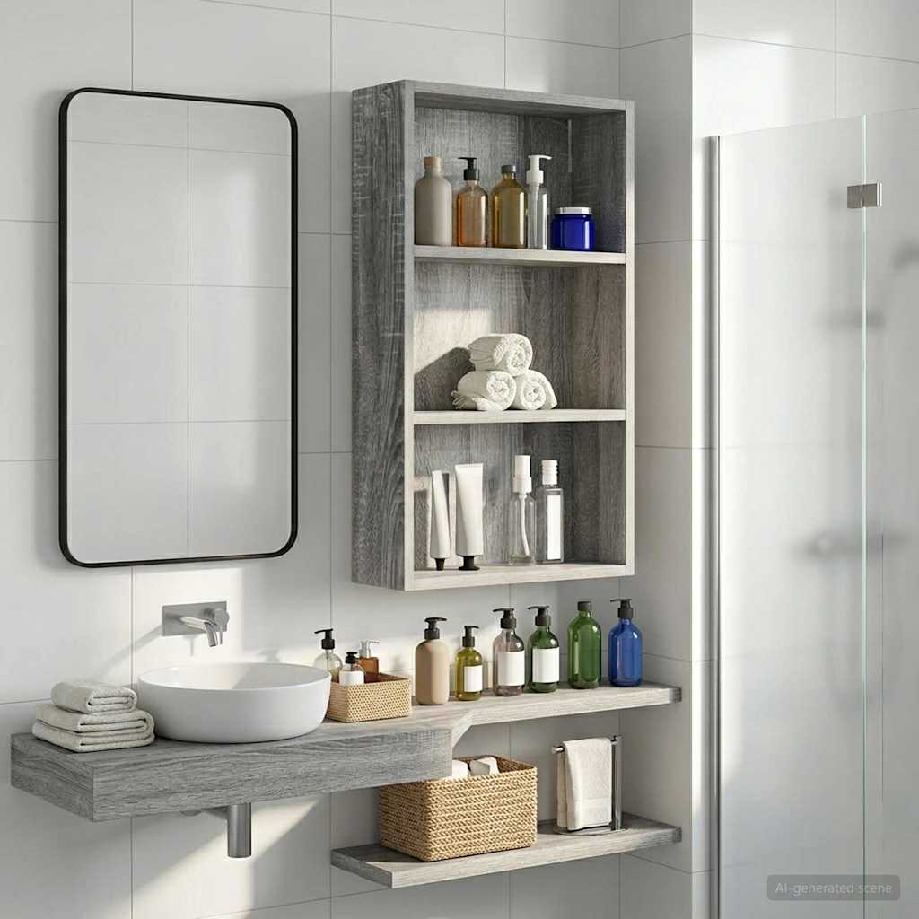 Bathroom Wall Cabinet with Shelf Grey Sonoma 40 x 14 x 70 cm