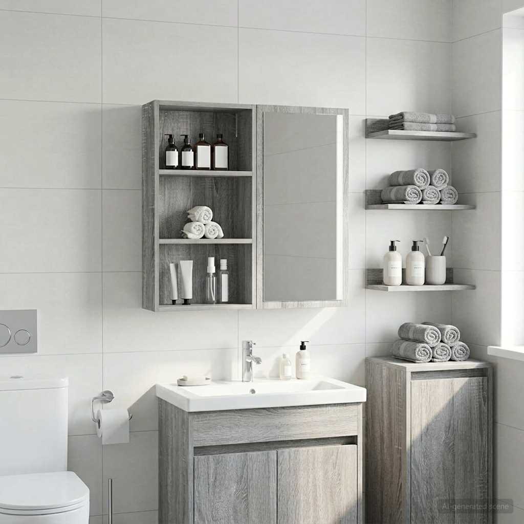 Bathroom Wall Cabinet with Shelf Grey Sonoma 40 x 14 x 70 cm