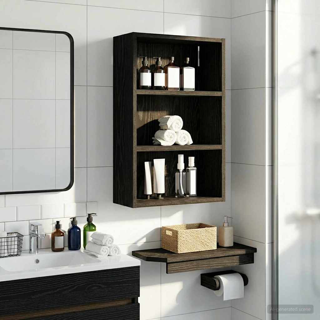 Bathroom Wall Cabinet with Shelf Black Oak 40 x 16 x 62.5 cm
