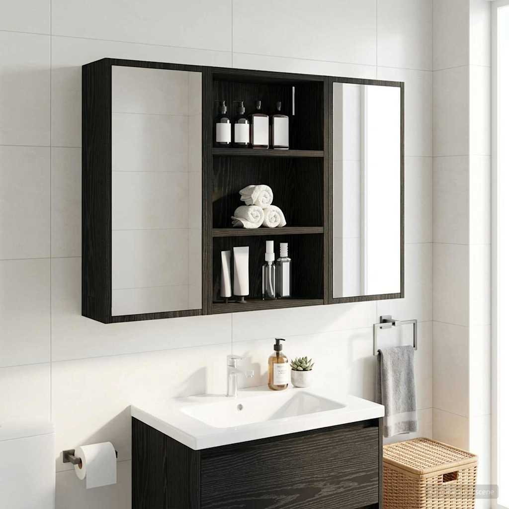 Bathroom Wall Cabinet with Shelf Black Oak 40 x 16 x 62.5 cm