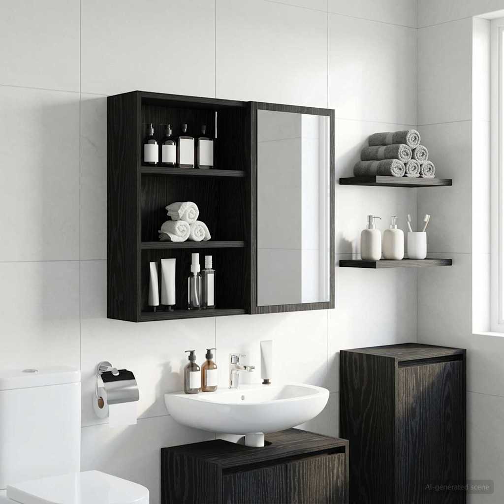 Bathroom Wall Cabinet with Shelf Black Oak 40 x 16 x 62.5 cm
