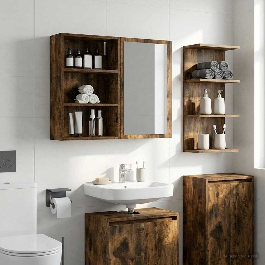 Bathroom Wall Cabinet with Shelf Smoked Oak 40 x 16 x 62.5 cm