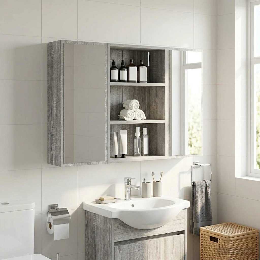 Bathroom Wall Cabinet with Shelf Grey Sonoma 40 x 16 x 62.5 cm