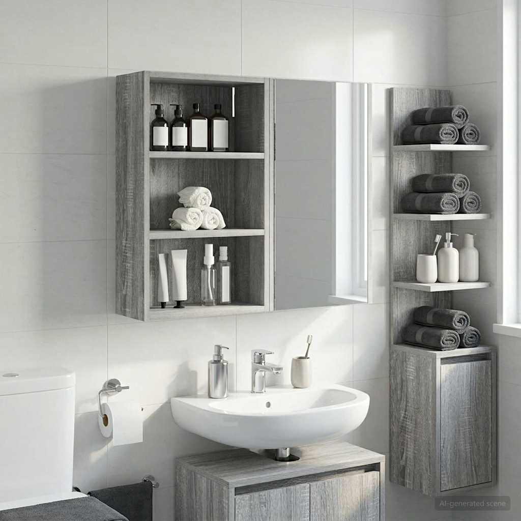 Bathroom Wall Cabinet with Shelf Grey Sonoma 40 x 16 x 62.5 cm