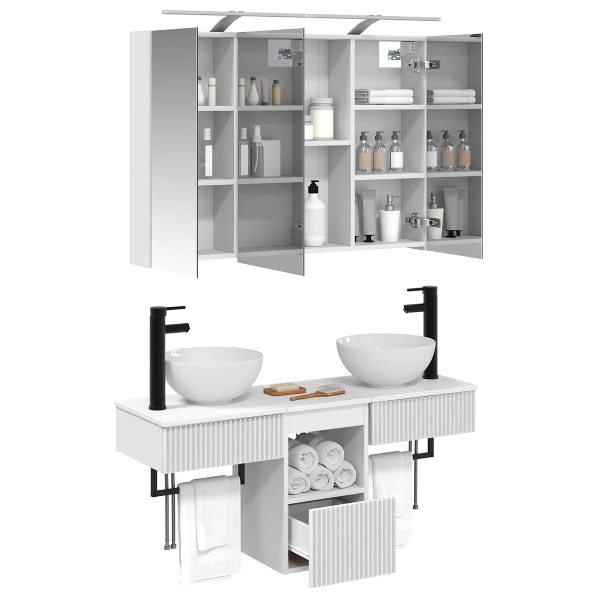 Bathroom Cabinet Set 4 pcs White Engineered Wood