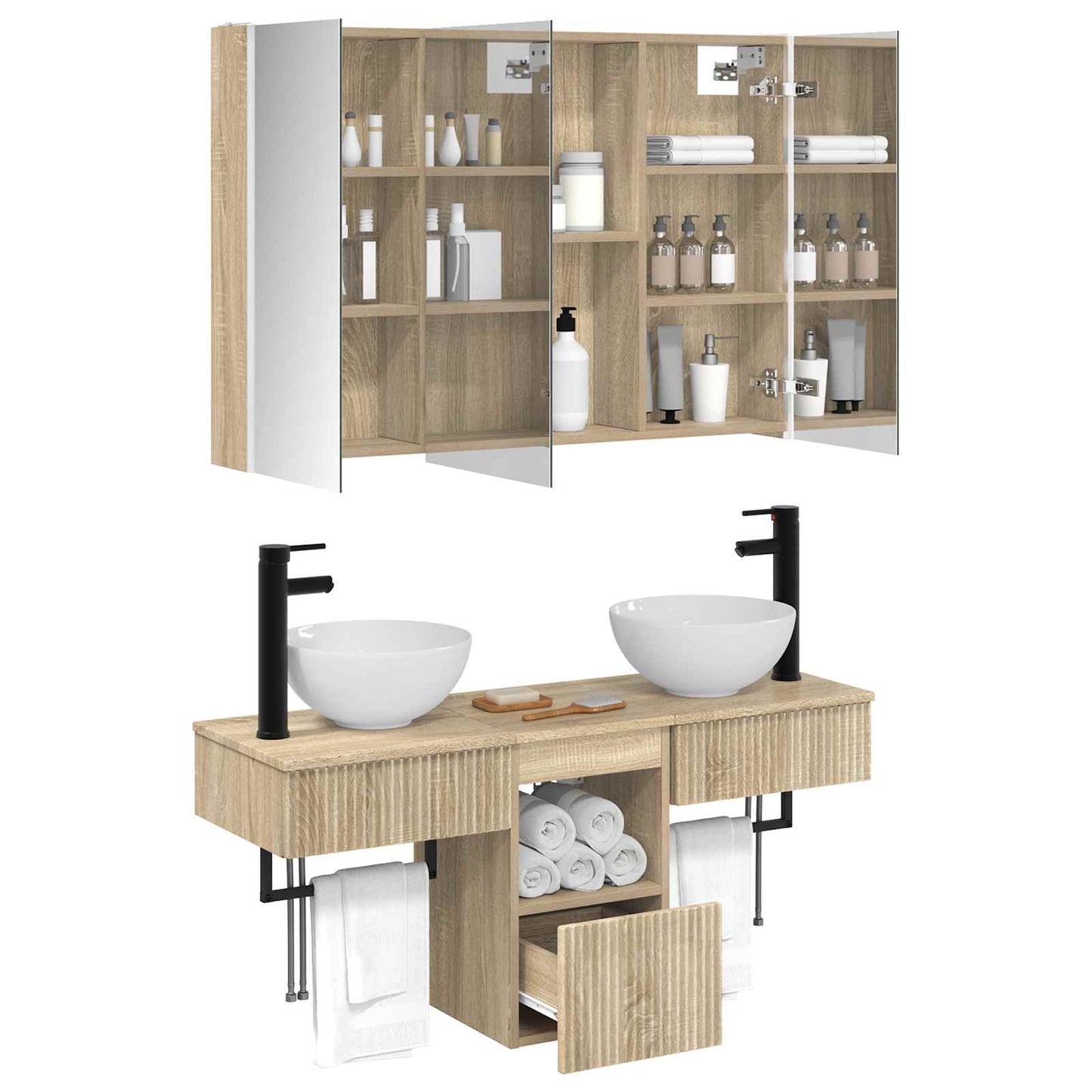 Bathroom Cabinet Set 4 pcs Sonoma Oak 103.5 x 15.5 x 70 cm
