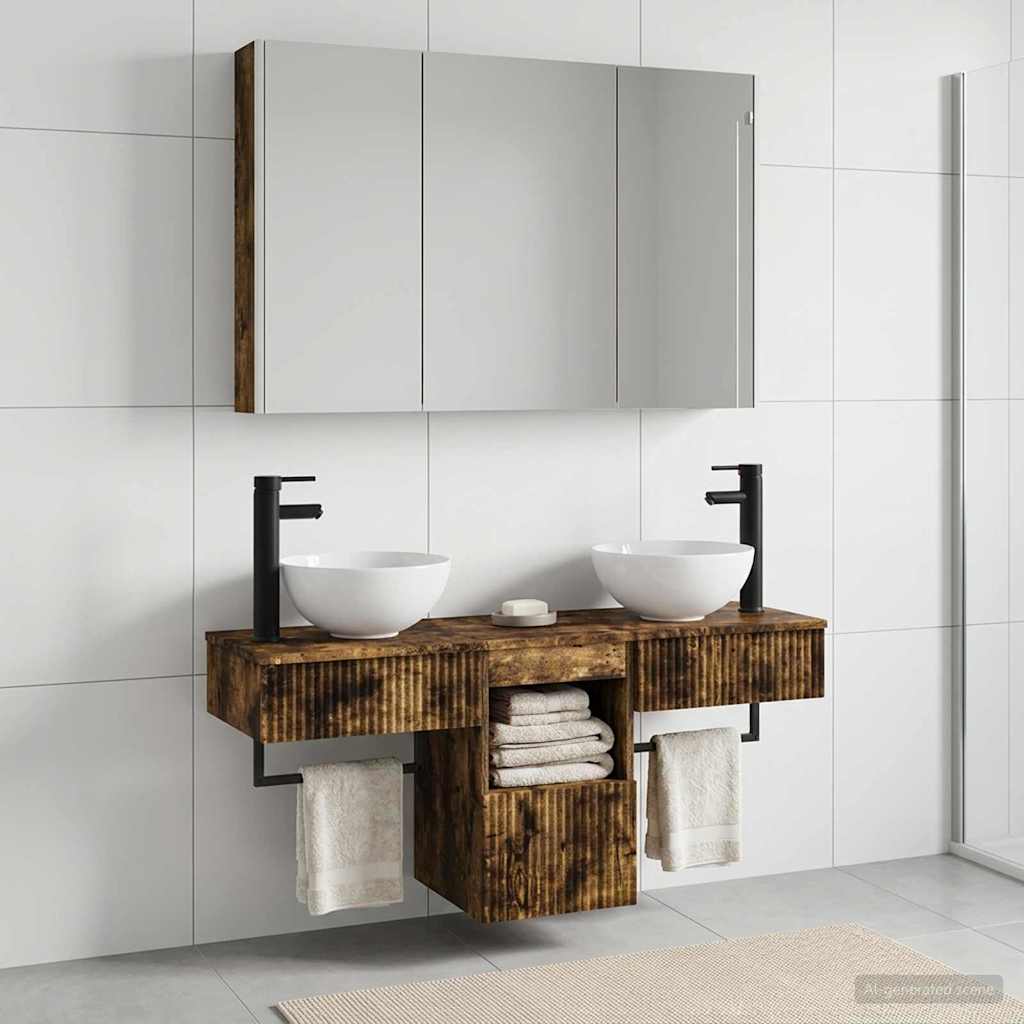 Bathroom Cabinet Set 4 pcs Smoked Oak Engineered Wood