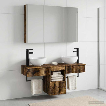 Bathroom Cabinet Set 4 pcs Smoked Oak Engineered Wood