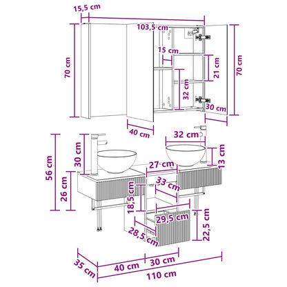 Bathroom Cabinet Set 4 pcs Smoked Oak 103.5 x 15.5 x 70 cm