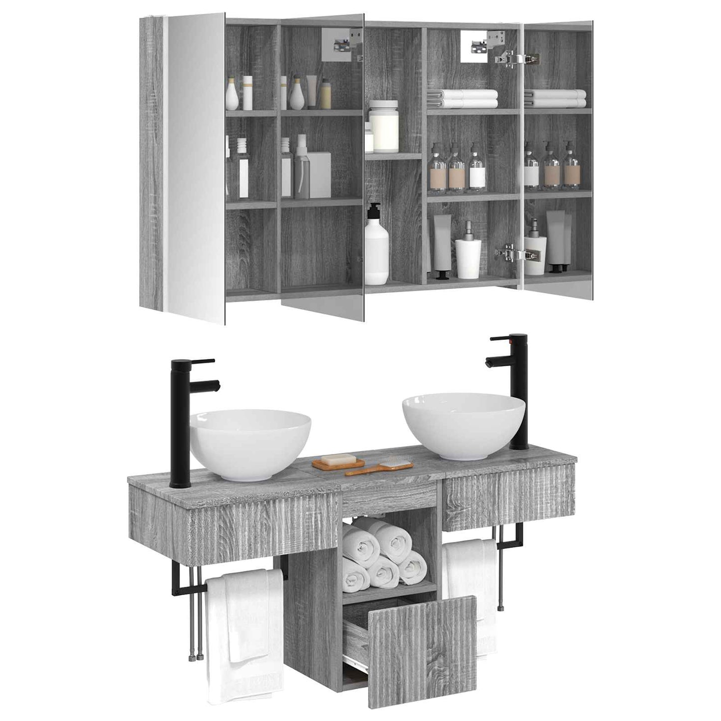 Bathroom Cabinet Set 4 pcs Grey Sonoma Engineered Wood