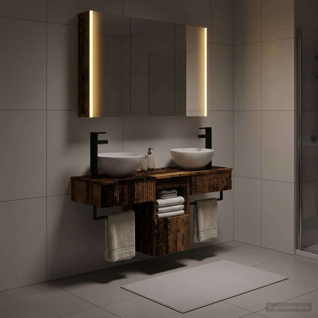 Bathroom Cabinet Set 4 pcs Old Wood Engineered Wood