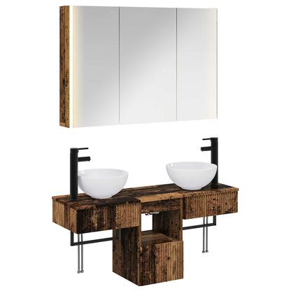 Bathroom Cabinet Set 4 pcs Old Wood 103.5 x 15.5 x 70 cm