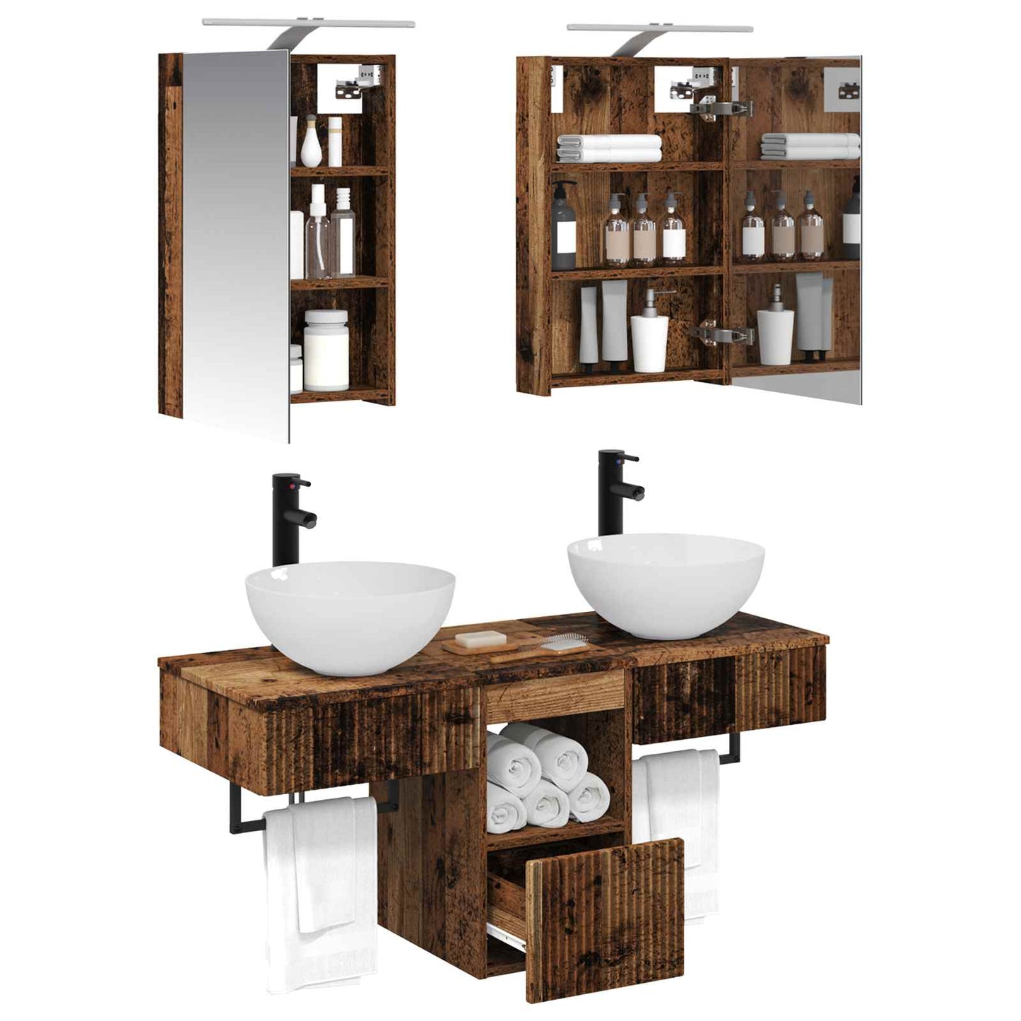 Bathroom Cabinet Set 5 pcs Old Wood 40 x 10.5 x 60.5 cm