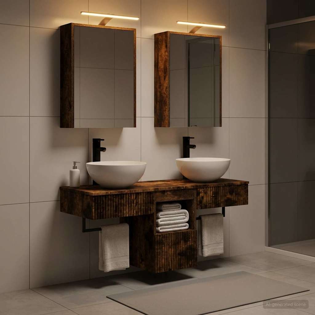 Bathroom Cabinet Set 5 pcs Smoked Oak Engineered Wood