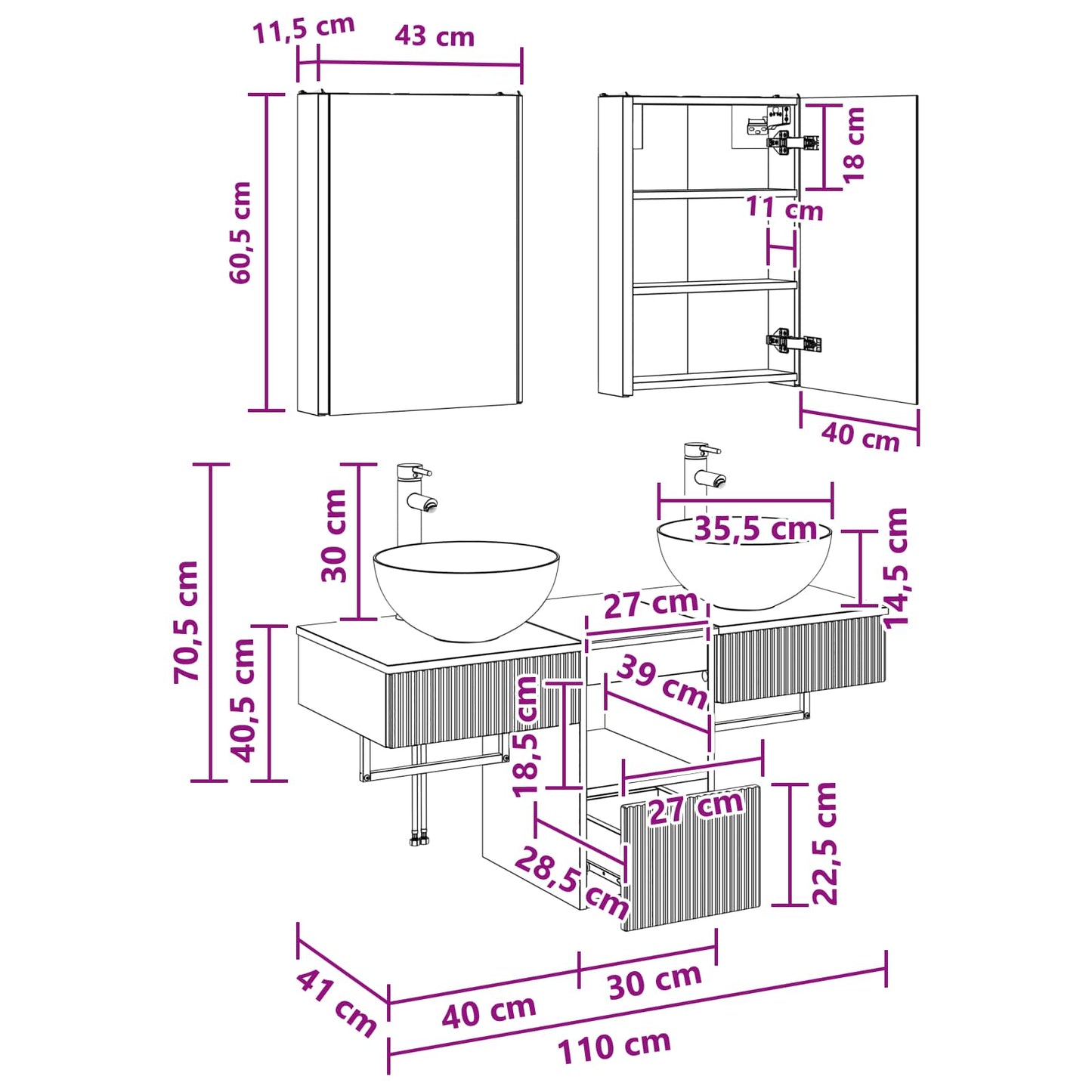 Bathroom Cabinet Set 5 pcs Sonoma Oak 43 x 11.5 x 60.5 cm