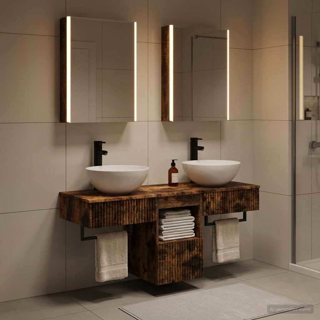 Bathroom Cabinet Set 5 pcs Smoked Oak Engineered Wood