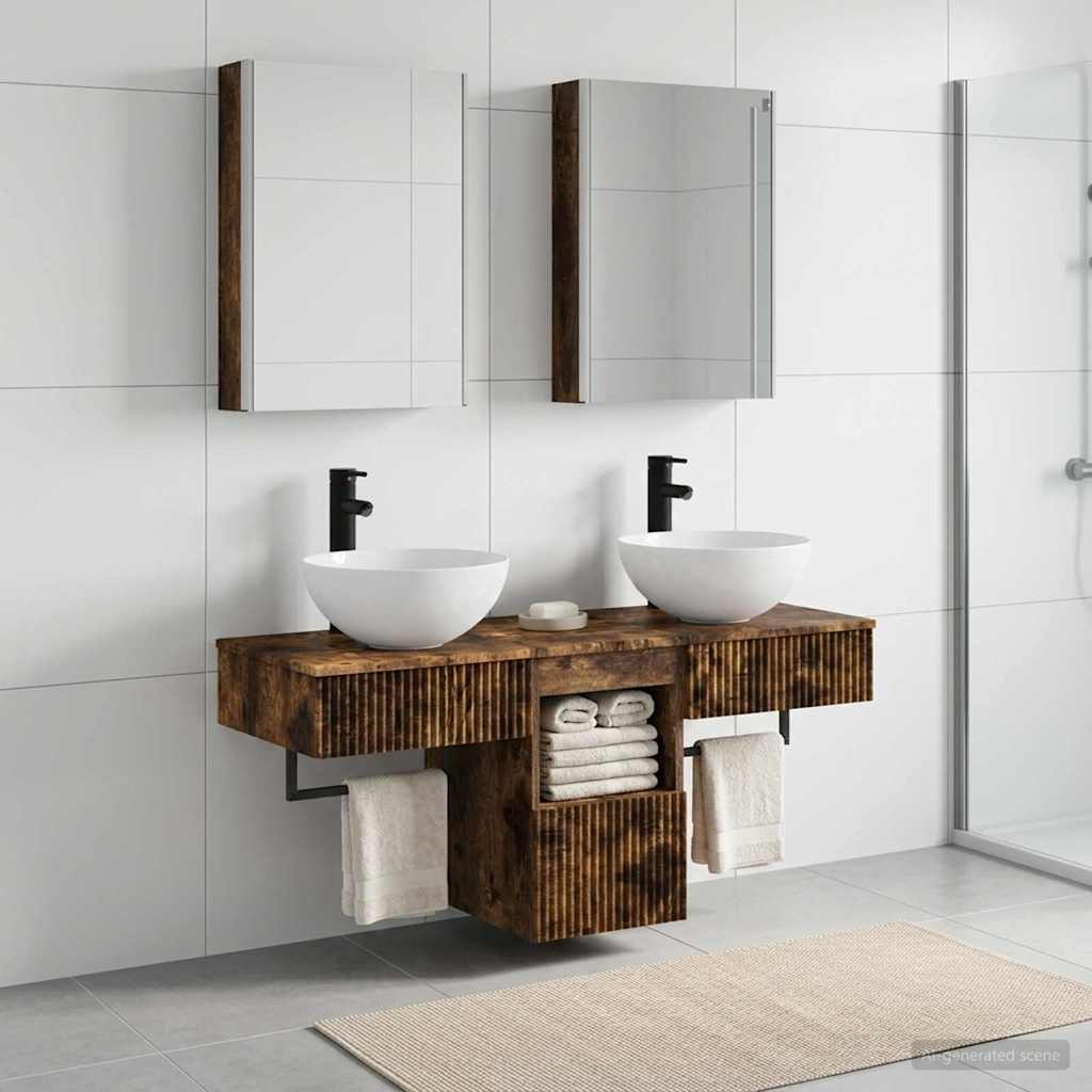 Bathroom Cabinet Set 5 pcs Smoked Oak Engineered Wood