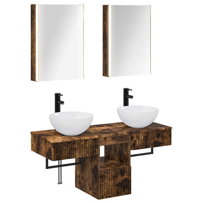 Bathroom Cabinet Set 5 pcs Smoked Oak 43 x 11.5 x 60.5 cm