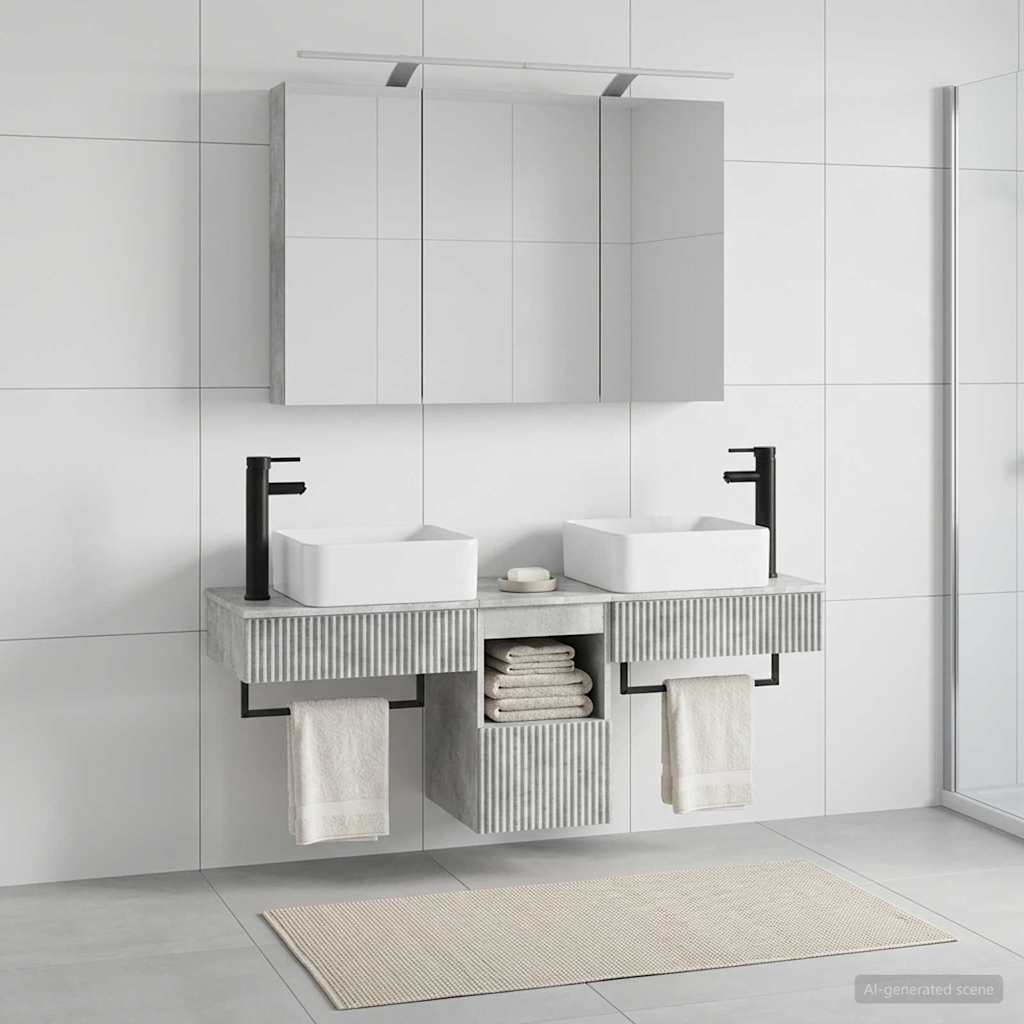 Bathroom Cabinet Set 4 pcs Concrete Grey Engineered Wood