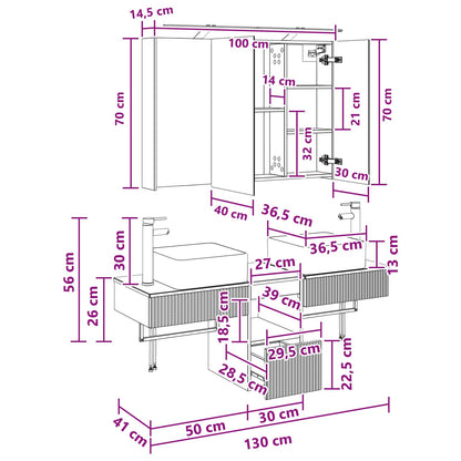 Bathroom Cabinet Set 4 pcs Grey Sonoma 100 x 14.5 x 70 cm