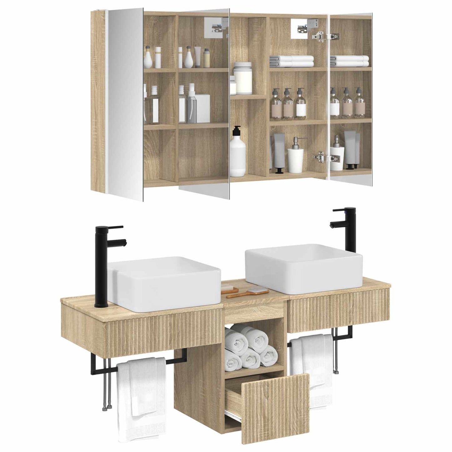 Bathroom Cabinet Set 4 pcs Sonoma Oak 103.5 x 15.5 x 70 cm