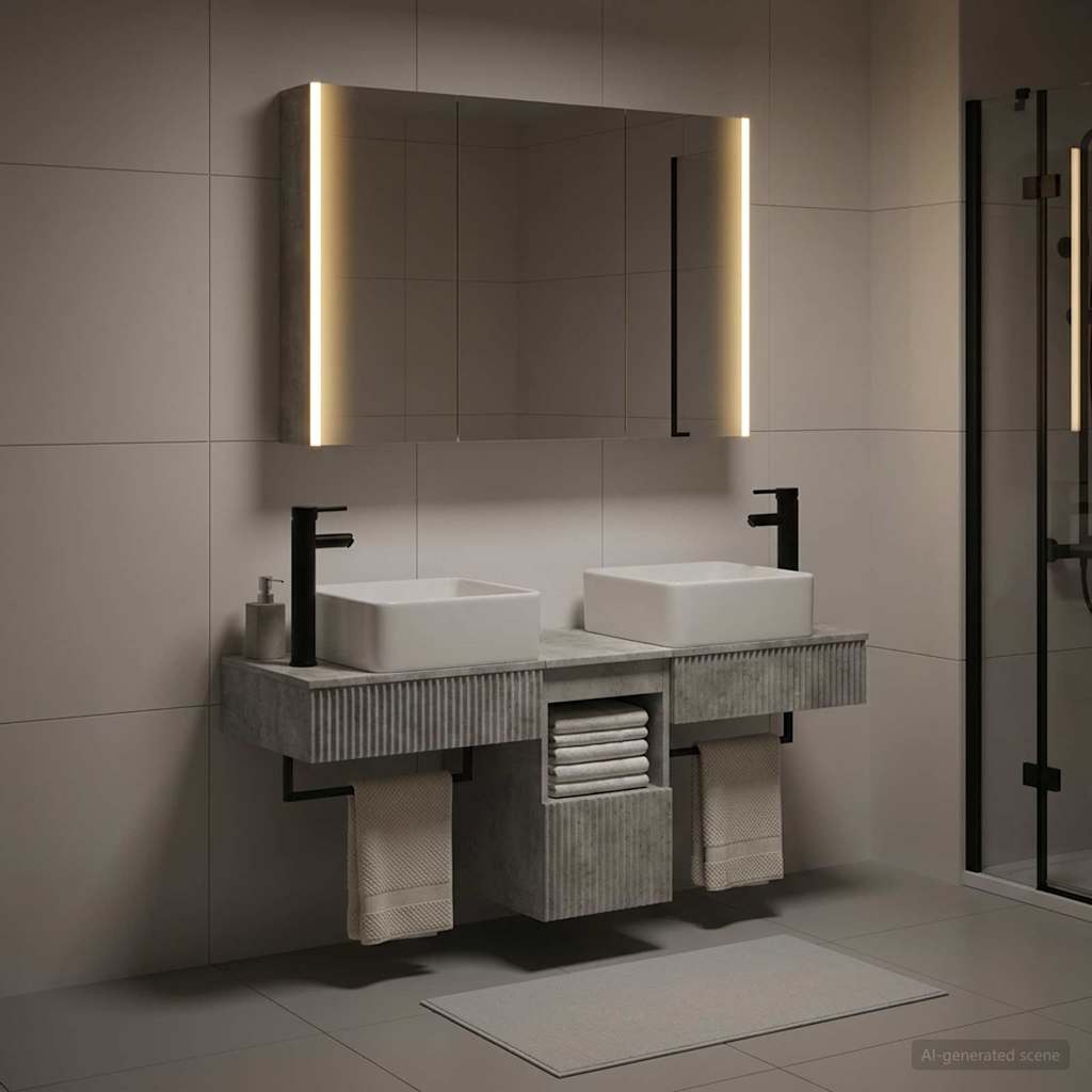 Bathroom Cabinet Set 4 pcs Concrete Grey Engineered Wood
