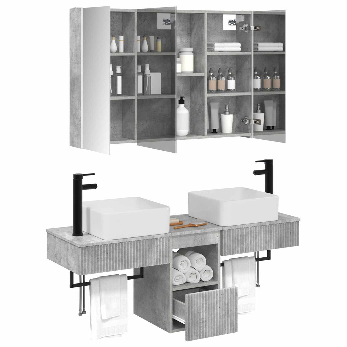 Bathroom Cabinet Set 4 pcs Concrete Grey Engineered Wood