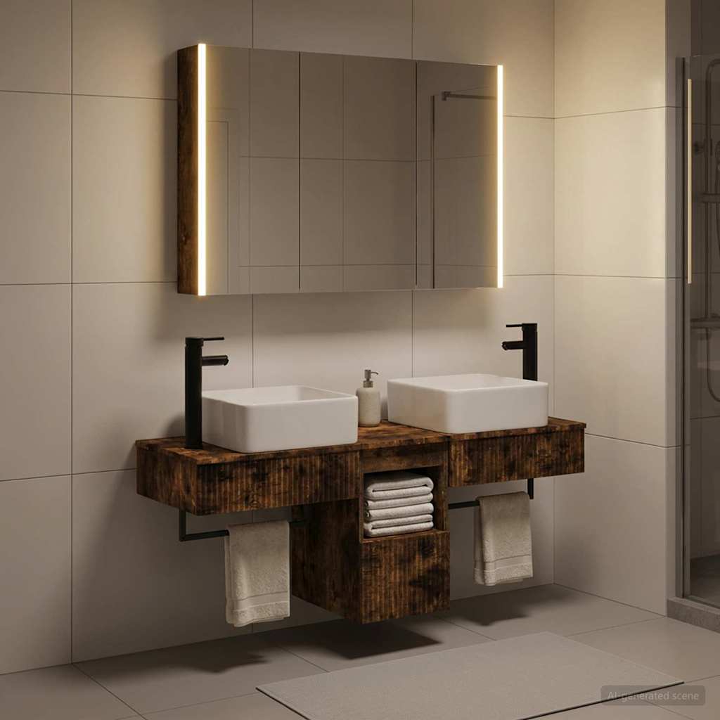 Bathroom Cabinet Set 4 pcs Smoked Oak Engineered Wood
