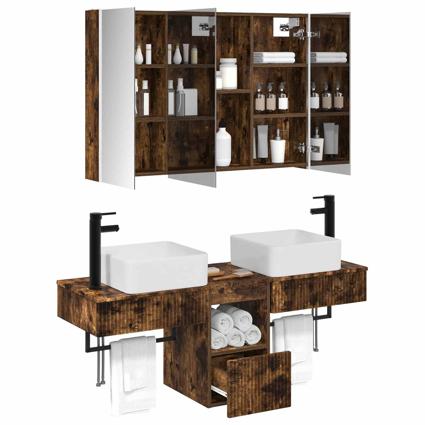 Bathroom Cabinet Set 4 pcs Smoked Oak 103.5 x 15.5 x 70 cm