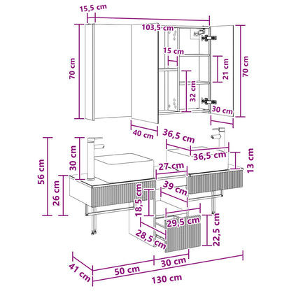 Bathroom Cabinet Set 4 pcs Smoked Oak 103.5 x 15.5 x 70 cm