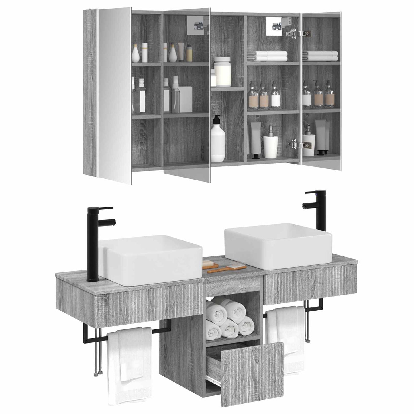 Bathroom Cabinet Set 4 pcs Grey Sonoma Engineered Wood