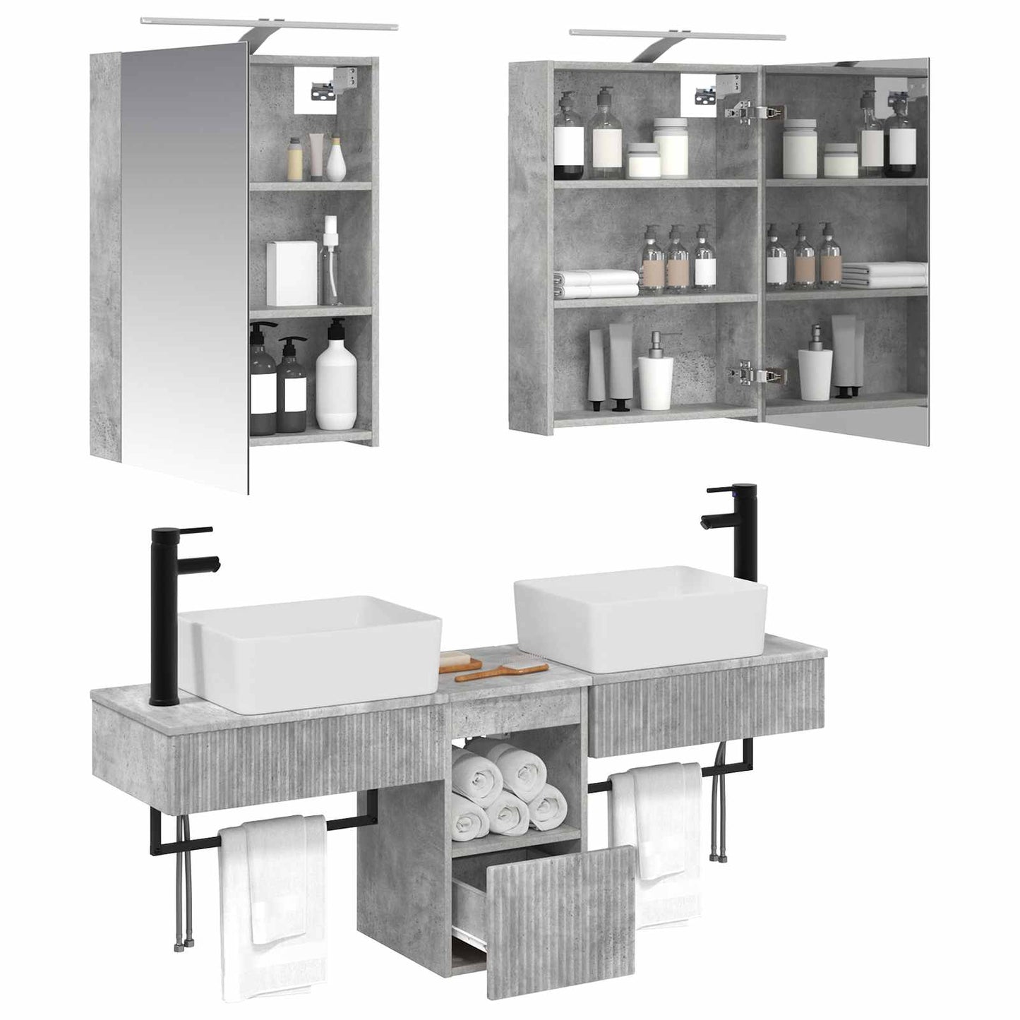 Bathroom Cabinet Set 5 pcs Concrete Grey Engineered Wood