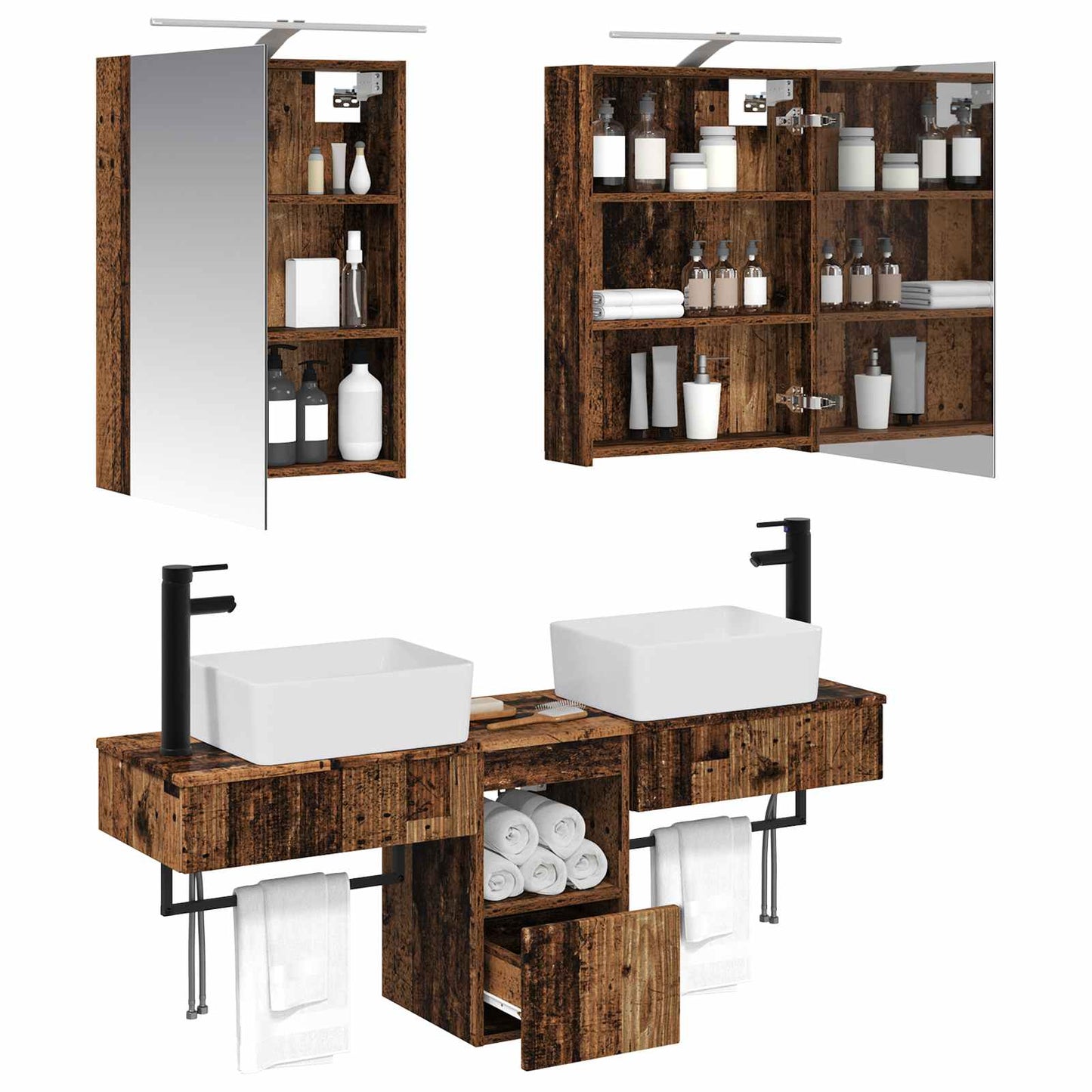 Bathroom Cabinet Set 5 pcs Old Wood 50 x 14.5 x 70 cm