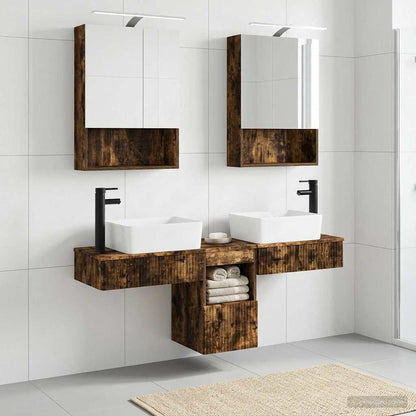 Bathroom Cabinet Set 5 pcs Smoked Oak Engineered Wood