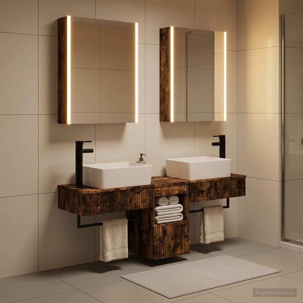 Bathroom Cabinet Set 5 pcs Smoked Oak Engineered Wood