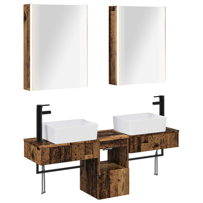 Bathroom Cabinet Set 5 pcs Old Wood 53 x 15.5 x 70 cm