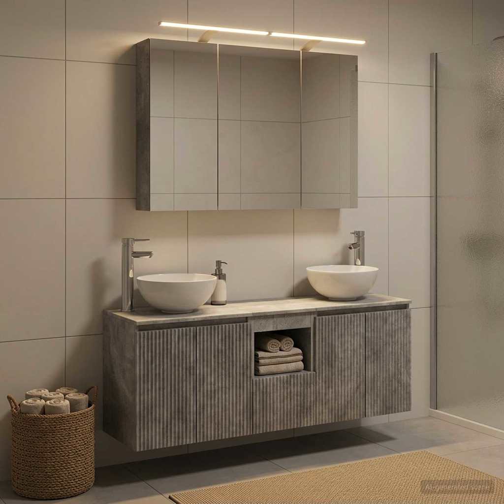 Bathroom Cabinet Set 4 pcs Concrete Grey Engineered Wood
