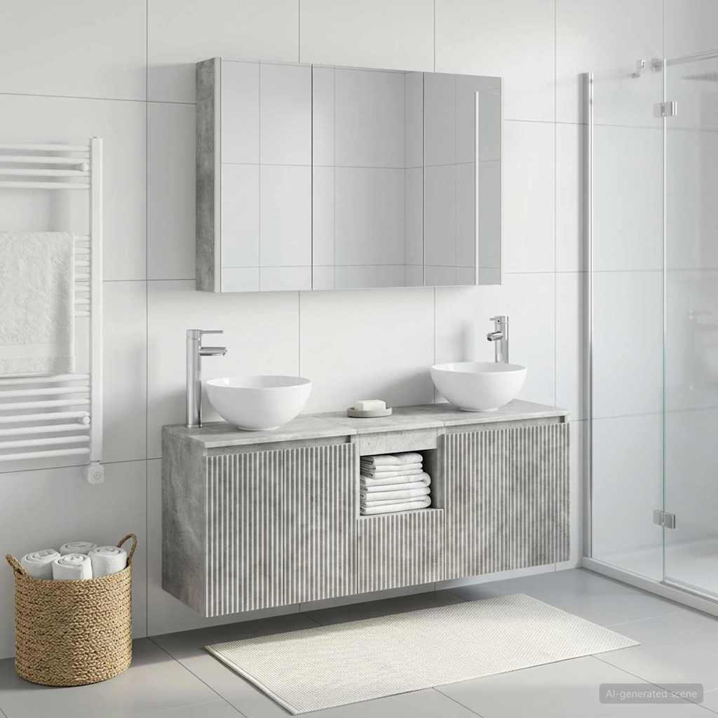 Bathroom Cabinet Set 4 pcs Concrete Grey Engineered Wood