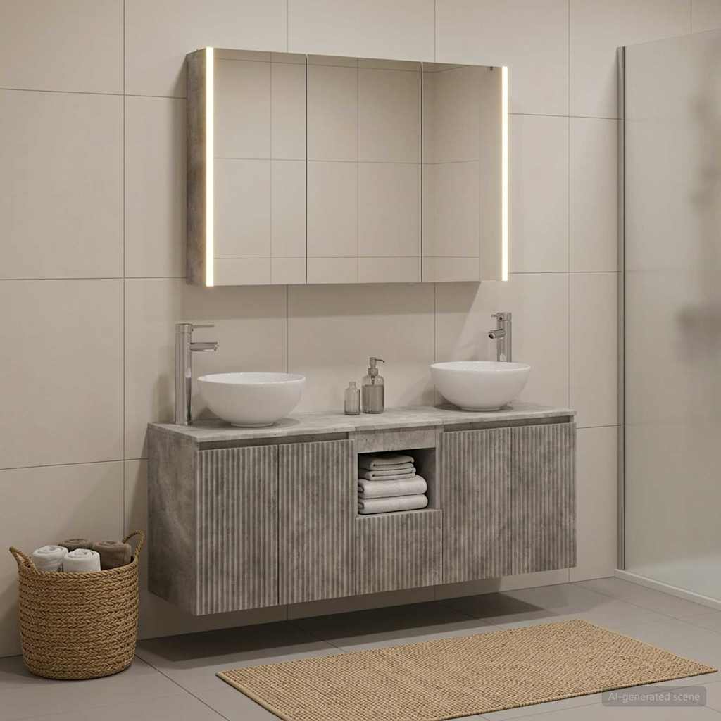 Bathroom Cabinet Set 4 pcs Concrete Grey Engineered Wood