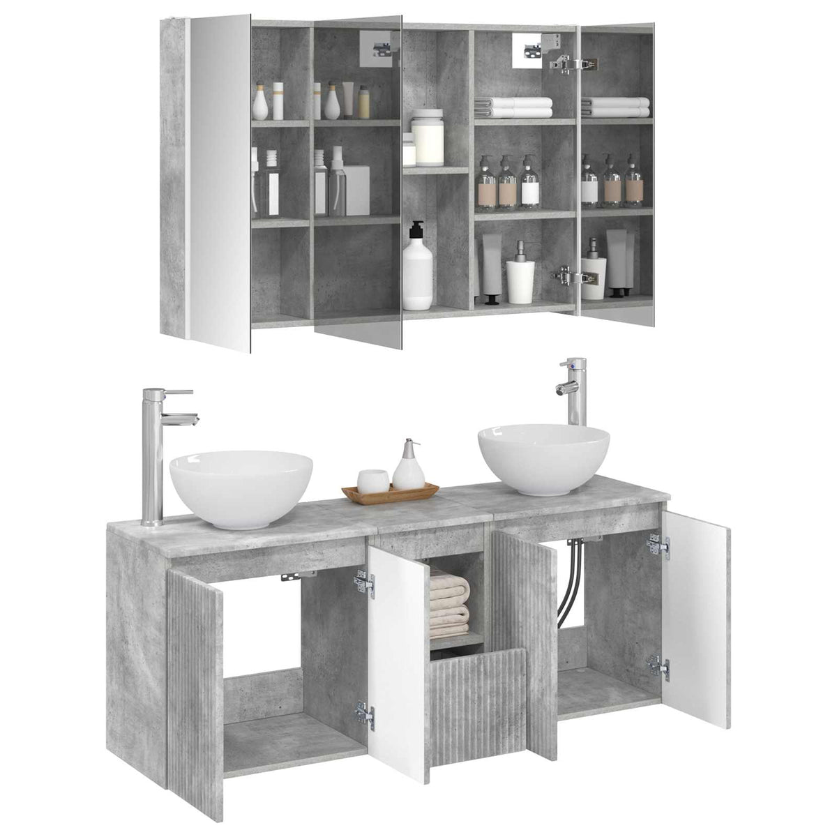 Bathroom Cabinet Set 4 pcs Concrete Grey Engineered Wood