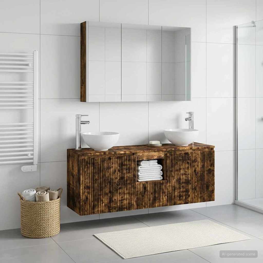 Bathroom Cabinet Set 4 pcs Smoked Oak Engineered Wood