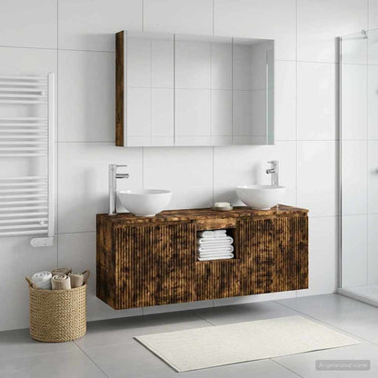 Bathroom Cabinet Set 4 pcs Smoked Oak Engineered Wood