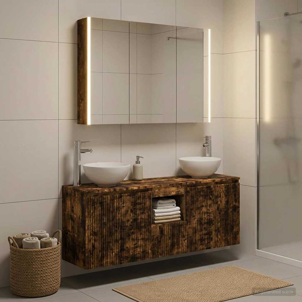 Bathroom Cabinet Set 4 pcs Smoked Oak Engineered Wood