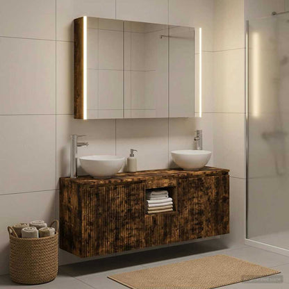 Bathroom Cabinet Set 4 pcs Smoked Oak Engineered Wood